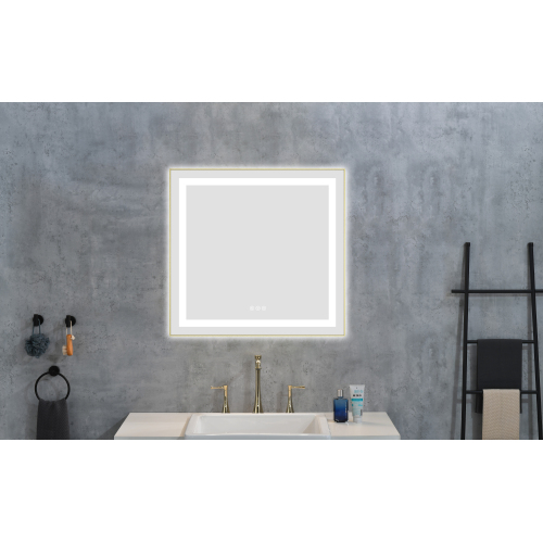30" x 28" Brushed Gold Aluminum LED Bathroom Mirror with Front and Backlight