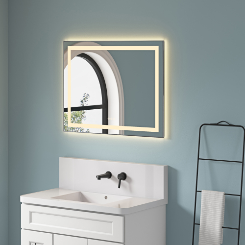 36" x 28" Gun Ash LED Bathroom Mirror with Aluminum Frame