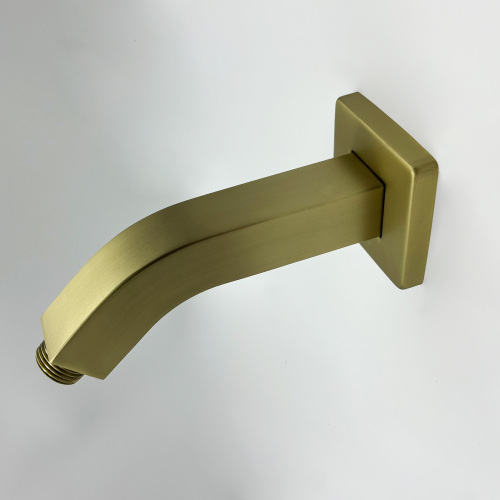 Brushed Gold Stainless Steel Square Wall-Mount Shower Arm with Flange