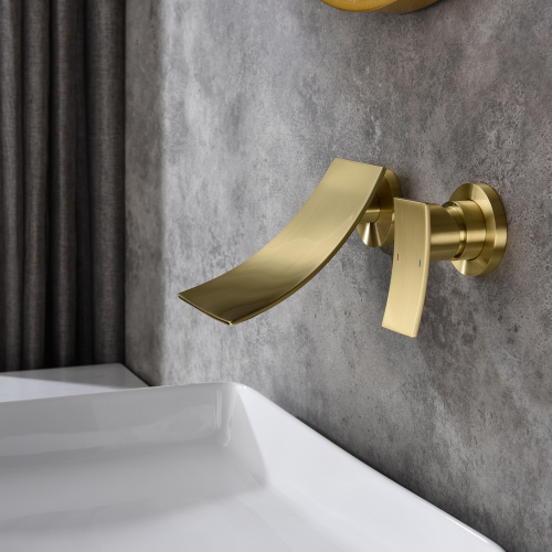 Gold Brass Wall-Mounted Widespread Bathroom Vanity Sink Faucet
