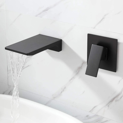Matte Black Brass Single-Handle Wall-Mount Waterfall Sink Faucet
