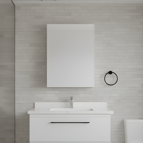 24" W x 30" H White Engineered Wood Bathroom Mirror Cabinet