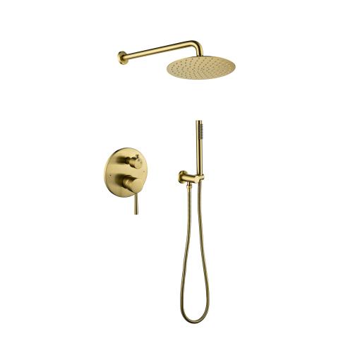 Brushed Gold 10-Inch Stainless Steel Wall-Mounted Rain Shower System