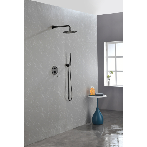 Matte Black Brass Shower System with 10-Inch Stainless Rain Head