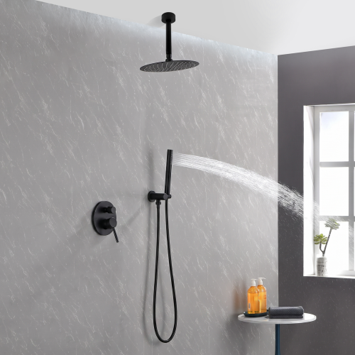 12-Inch Matte Black Brass & Stainless Steel Shower System with Handheld