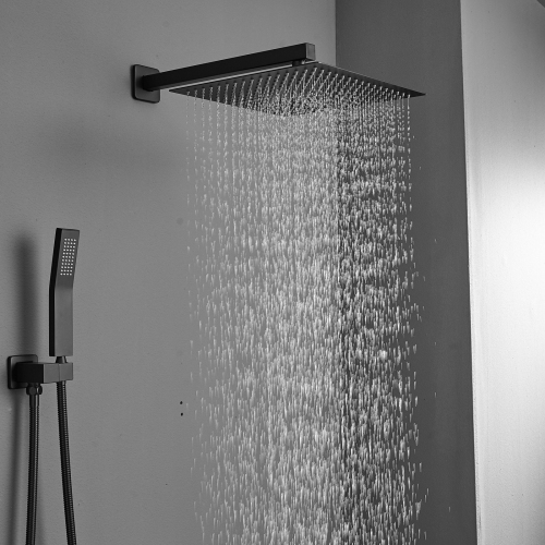 Black Stainless Steel Wall-Mounted Rain Mixer Shower Combo Set