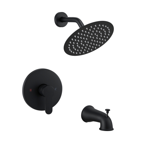 Modern Matte Black Tub and Shower Trim Kit with Round Spray Head