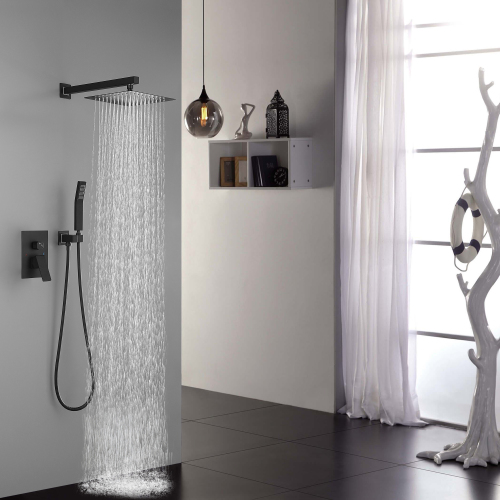 10-Inch Matte Black Brass Wall-Mounted Rain Shower Mixer Set