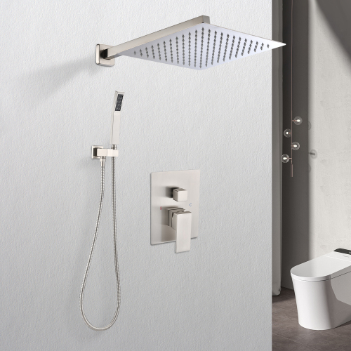 12-Inch Brass Wall-Mounted Rain Shower System in Brushed Nickel