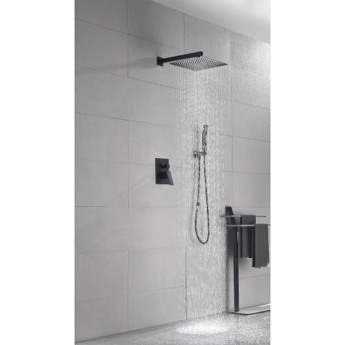 12-Inch Matte Black Brass Wall-Mounted Rain Shower Head System