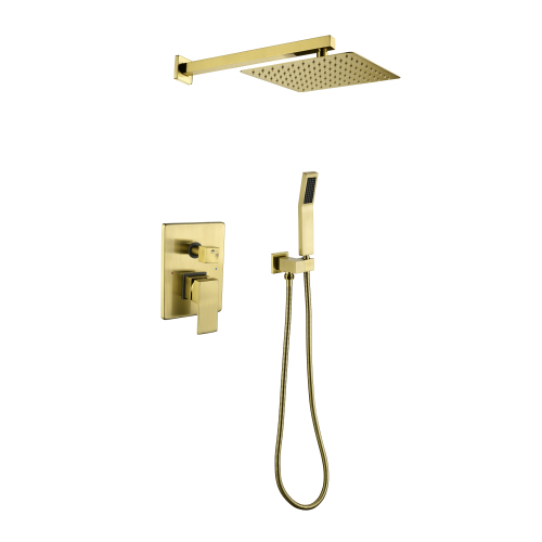 10-Inch Brushed Gold Brass Dual Rain Shower System with Handheld