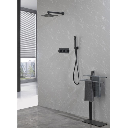 10-Inch Matt Black Brass & Stainless Steel Rain Shower System