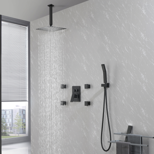 10-Inch Matte Black Brass & Stainless Steel Full Body Shower System