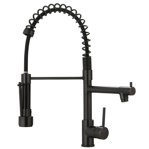 Contemporary Oil-Rubbed Bronze Brass Kitchen Faucet with Pull-Down Sprayer