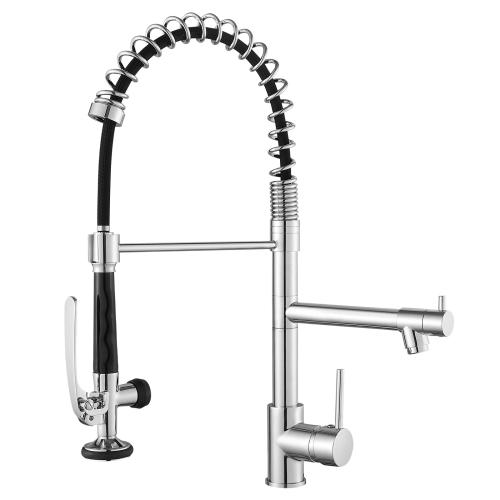 Contemporary Chrome Brass Kitchen Faucet with Pull-Down Sprayer