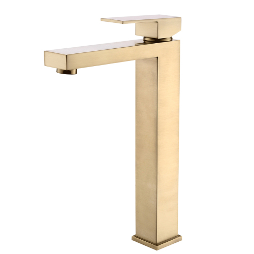 Brushed Gold Brass Bathroom Faucet with Joystick Handle and Side Sprayer