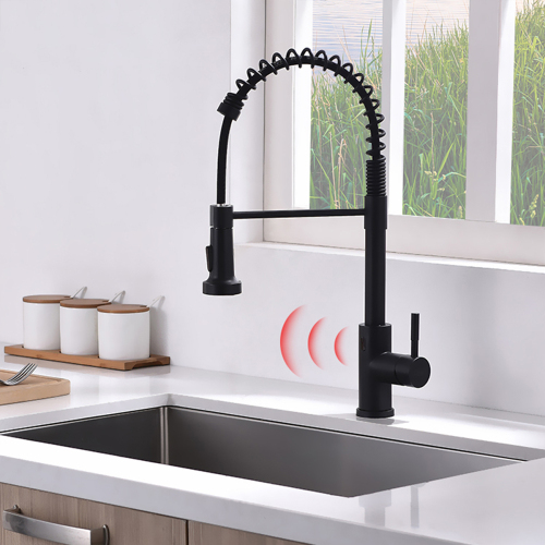 Contemporary Black Touchless Kitchen Faucet with Brass and Ceramic