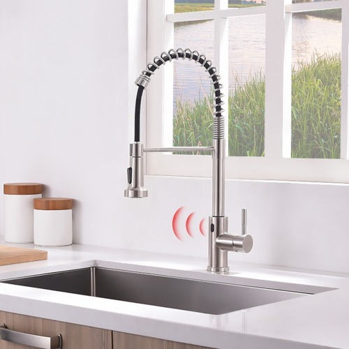 Touchless Smart Kitchen Faucet, Brushed Nickel, Brass, Contemporary Design