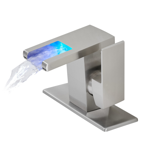 Contemporary Nickel One-Hole Bathroom Faucet, Brass and Ceramic