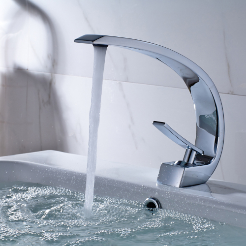 Contemporary Chrome Bathroom Faucet, Brass Single-Hole Joystick Design