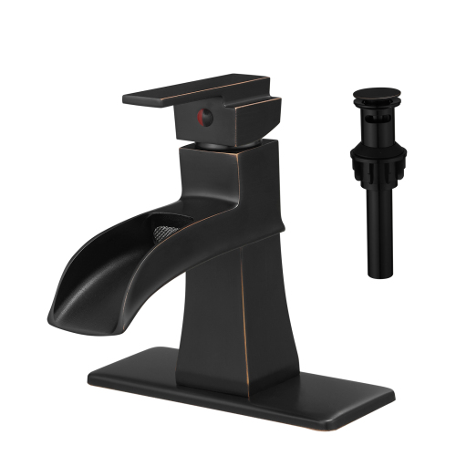 Oil-Rubbed Bronze Single-Hole Bathroom Faucet with Pop-Up Drain