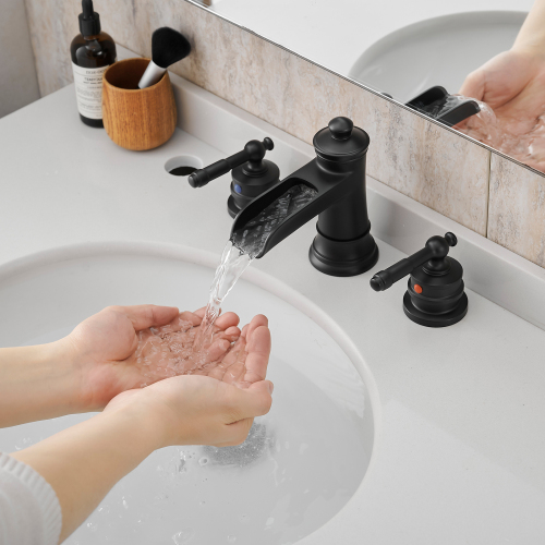 8-Inch Matte Black Brass 3-Hole Widespread Bathroom Sink Faucet