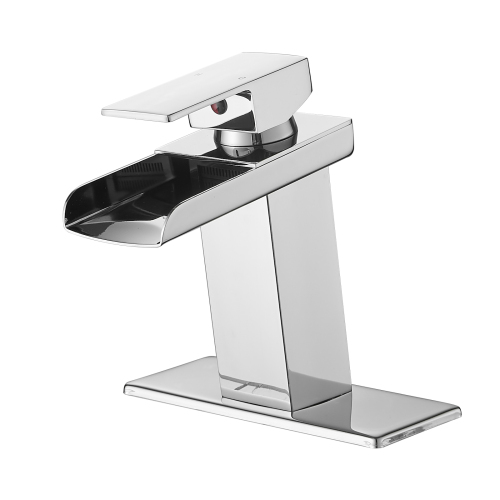 Contemporary Chrome Brass Waterfall Sink Faucet with Deck Plate