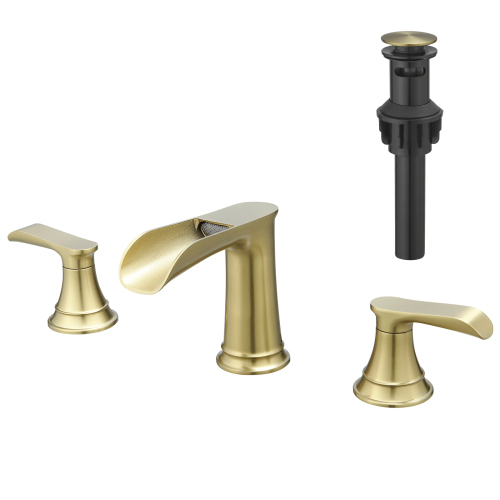 8-Inch Brushed Gold Brass 3-Hole Widespread Bathroom Faucet