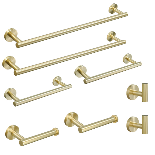 8-Piece Brushed Gold Stainless Steel Bathroom Accessories Set