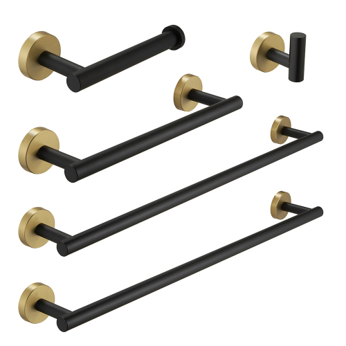 5-Piece Black and Gold Stainless Steel Bathroom Accessories Set