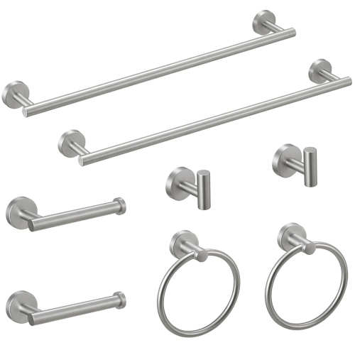 8-Piece Brushed Nickel Stainless Steel Bathroom Accessories Set - Classic,Industrial,Modern - Brushed Nickel - Stainless Steel - Bathroom - Stainless Steel - Brushed Nickel - Not Specified