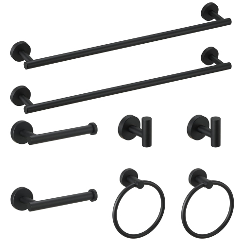 8-Piece Black Stainless Steel Bathroom Hardware Accessories Set