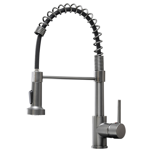 Commercial Kitchen Faucet with Pull-Down Sprayer, Gun Ash Brass