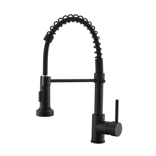 Contemporary Black Brass Kitchen Faucet with Pull-Down Sprayer