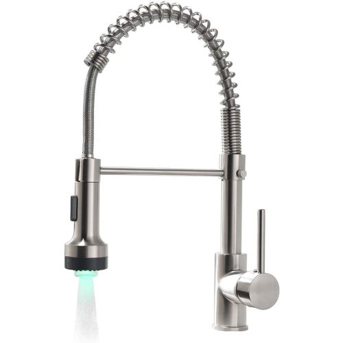 Contemporary Brushed Nickel Brass Kitchen Faucet with Pull-Down Sprayer - Brushed Nickel - brass - Ceramic - Contemporary - Kitchen - Ceramic - brass
