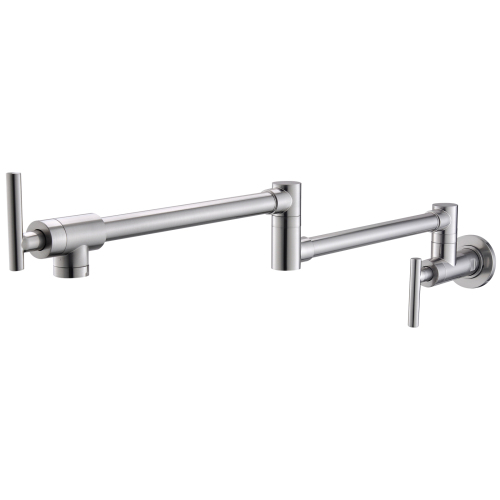 Wall-Mount Pot Filler Faucet, Stainless Steel, Brushed Nickel, Double-Joint Arms