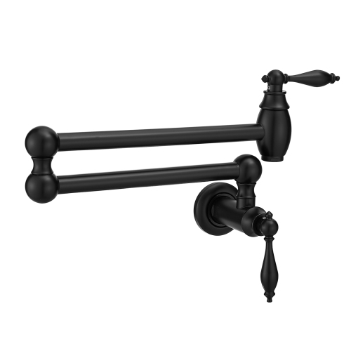Black Brass Wall-Mount Pot Filler with Double-Joint Swing Arms