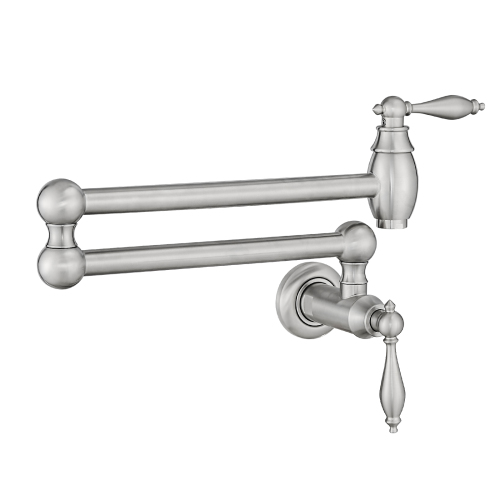 Brushed Nickel Brass Wall-Mount Pot Filler with Double-Joint Arms