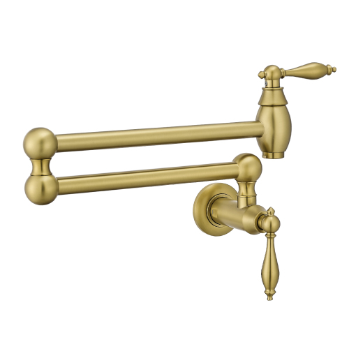 Brushed Gold Brass Wall-Mount Pot Filler with Double-Joint Swing Arms
