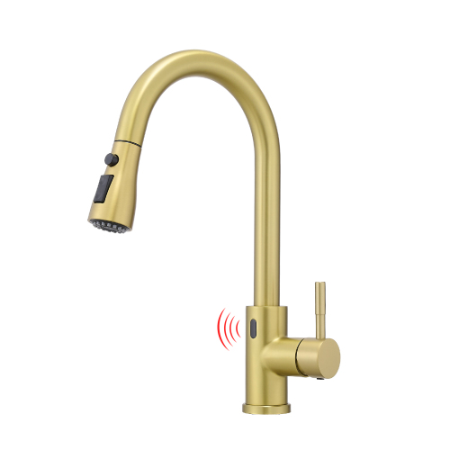 Contemporary Brushed Gold Touchless Stainless Steel Kitchen Faucet