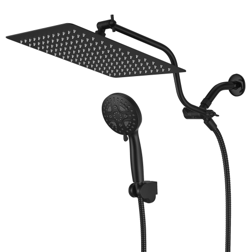Black 12-Inch Stainless Steel Wall-Mounted Rain Shower System