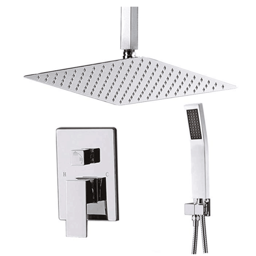 Wall-Mounted Chrome Rain Mixer Shower Set with Stainless Steel Trim