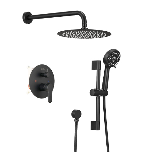 10-Inch Matte Black Brass Wall-Mounted Shower System with Side Sprayer
