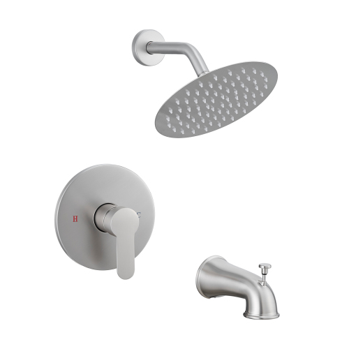 Modern Brushed Nickel Tub and Shower Trim Kit with Round Head