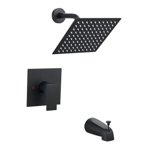 Matte Black Stainless Steel Square Shower and Tub Faucet Trim Kit