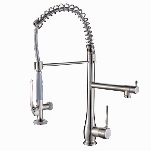 Commercial Pull-Down Kitchen Faucet, Brushed Nickel Brass Single Handle