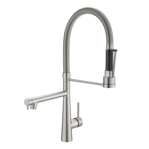 Brushed Nickel Brass Pull-Down Kitchen Faucet, Dual-Mode 360° Swivel