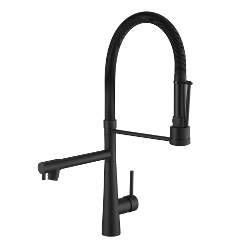 Black Brass Pull-Down Kitchen Faucet with Dual Outlet, Two Modes & 360° Swivel