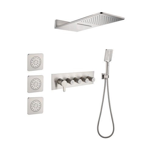 Brushed Nickel Brass Wall-Mounted Rain Shower System with 3 Sprays