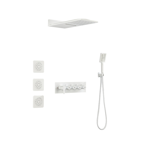 White Brass Wall-Mounted Waterfall Shower System with 3 Sprays & Handheld